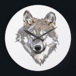Wolf Large Clock<br><div class="desc">Picture of a wolf's face on a white background</div>