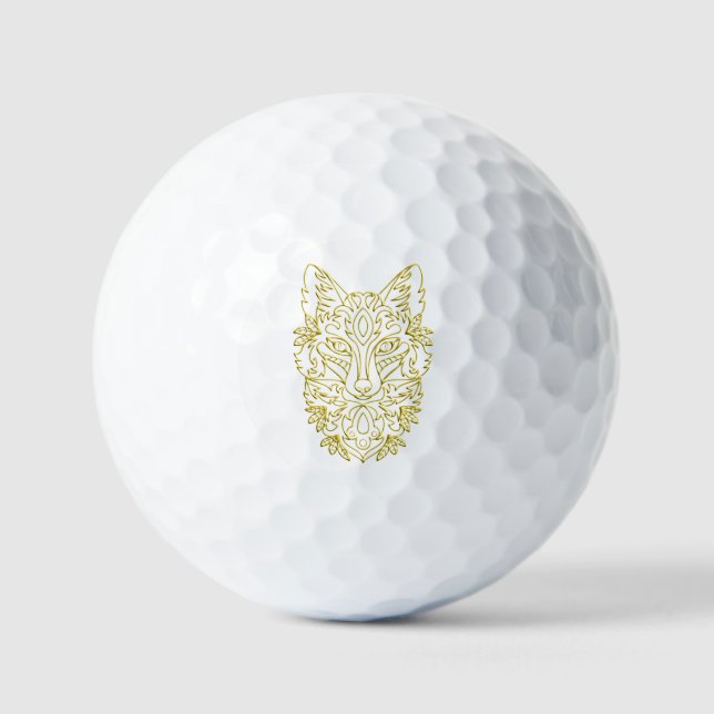 Wolf-like head art in gold golf balls (Front)