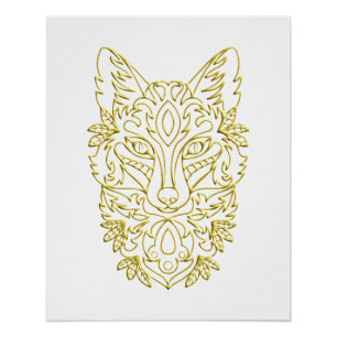 Wolf-like head art in gold poster