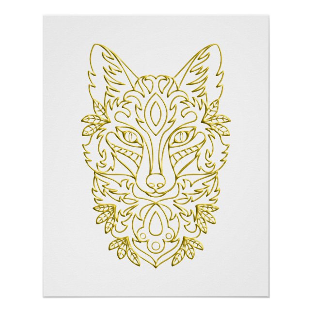 Wolf-like head art in gold poster (Front)