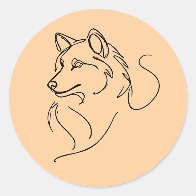 Wolf LineArt Minimalist  Classic Round Sticker (Front)