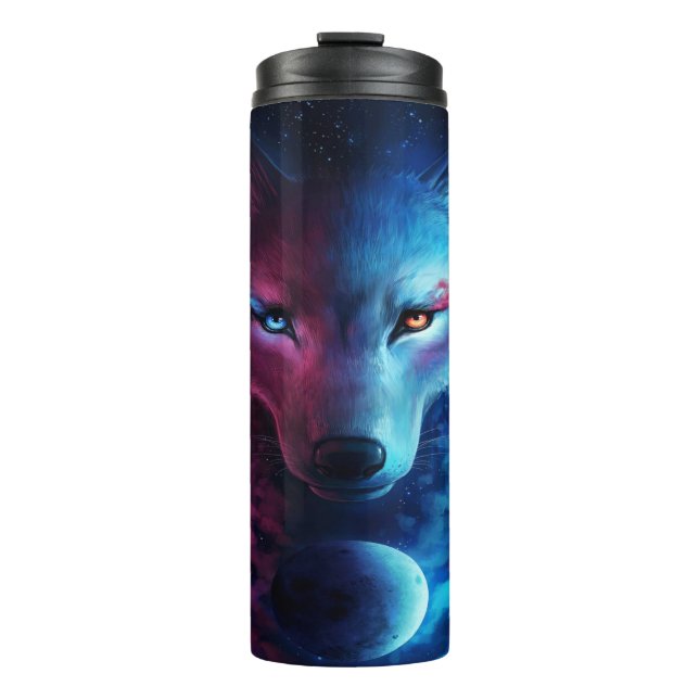 Wolf Looking Over Moon  Thermal Tumbler (Front)
