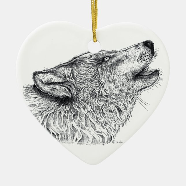 Wolf Love Ceramic Tree Decoration (Front)