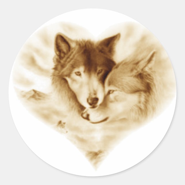 Wolf Love Classic Round Sticker (Front)