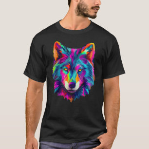 Wolf Lover Artwork Colourful Animal Motif Wolf T-Shirt
