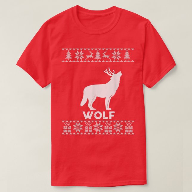 Wolf Lover Christmas Reindeer Wolf Ugly Christmas  T-Shirt (Design Front)