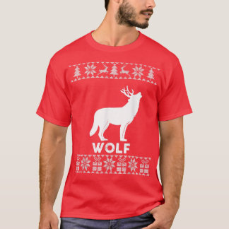 Wolf Lover Christmas Reindeer Wolf Ugly Christmas  T-Shirt