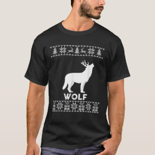 Wolf Lover Christmas Reindeer Wolf Ugly Christmas  T-Shirt