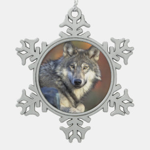 Wolf Lovers Christmas Snowflake Pewter Christmas Ornament
