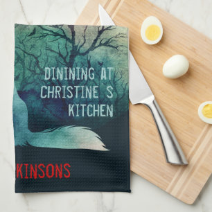 Wolf lovers nice dark teal aesthetic custom  tea towel