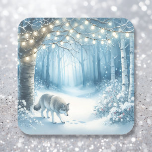 Wolf Magical Enchanted Christmas Forest  Square Sticker