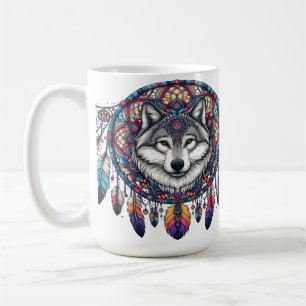 Wolf Mandala Design With Dreamcatcher and Feathers Coffee Mug