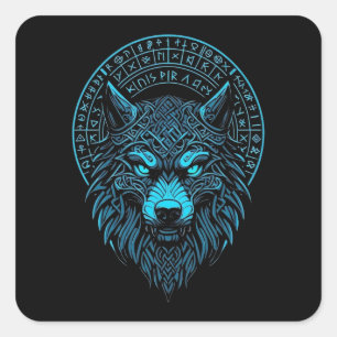 Wolf Mask Odin Runes Norse Compass Viking  Square Sticker