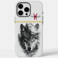 Wolf merges with moonlit forest scene