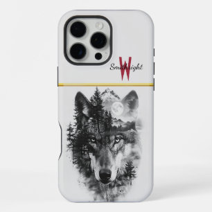 Wolf merges with moonlit forest scene iPhone 16 pro max case