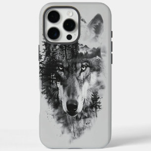 Wolf merges with moonlit forest scene iPhone 16 pro max case