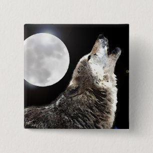 Wolf & Moon 15 Cm Square Badge