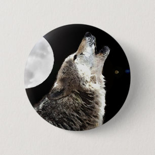 Wolf & Moon 6 Cm Round Badge