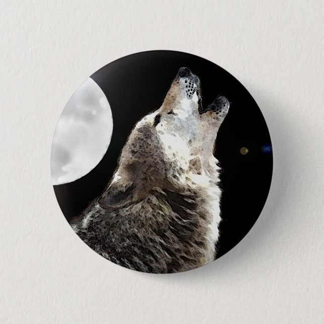 Wolf & Moon 6 Cm Round Badge (Front)