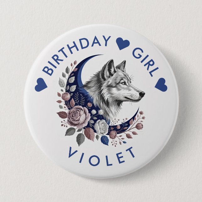 Wolf & Moon Birthday Button (Front)