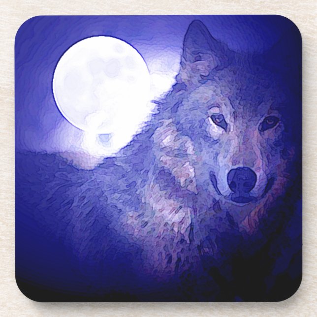 Wolf, Moon & Blue Night Coaster (Front)