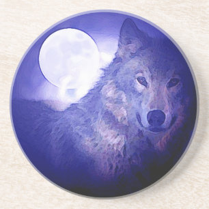 Wolf, Moon & Blue Night Coaster