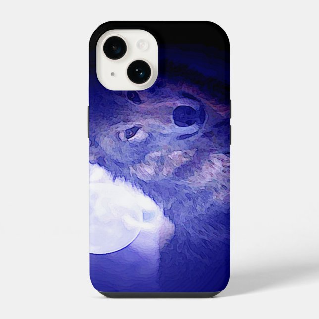 Wolf, Moon & Blue Night iPhone Case (Back)