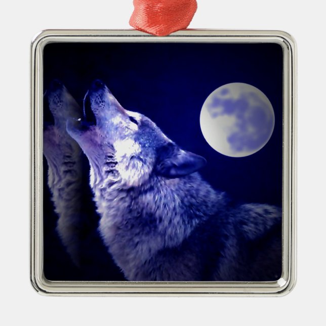 Wolf, Moon & Blue Night Ornaments (Front)