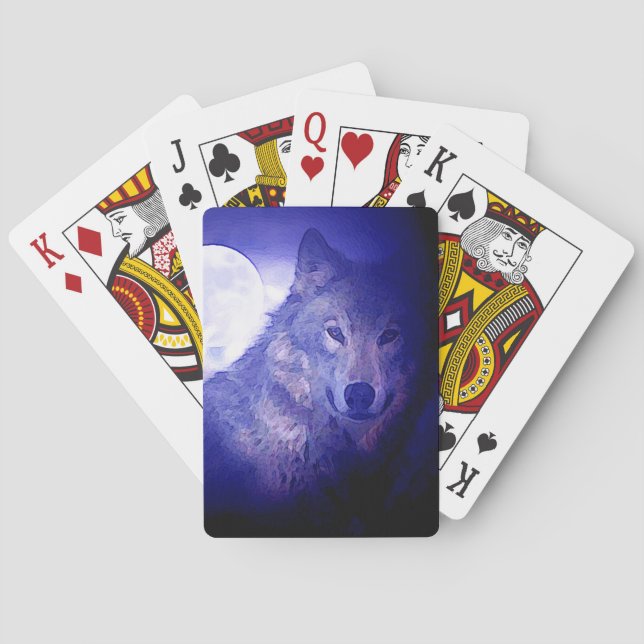 Wolf, Moon & Blue Night Playing Cards (Back)