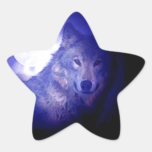 Wolf, Moon & Blue Night Star Sticker
