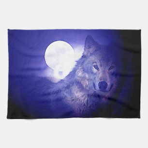 Wolf, Moon & Blue Night Tea Towel