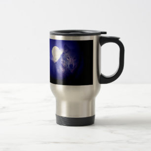 Wolf, Moon & Blue Night Travel Mug