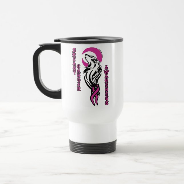 Wolf/Moon...Breast Cancer Travel Mug (Left)