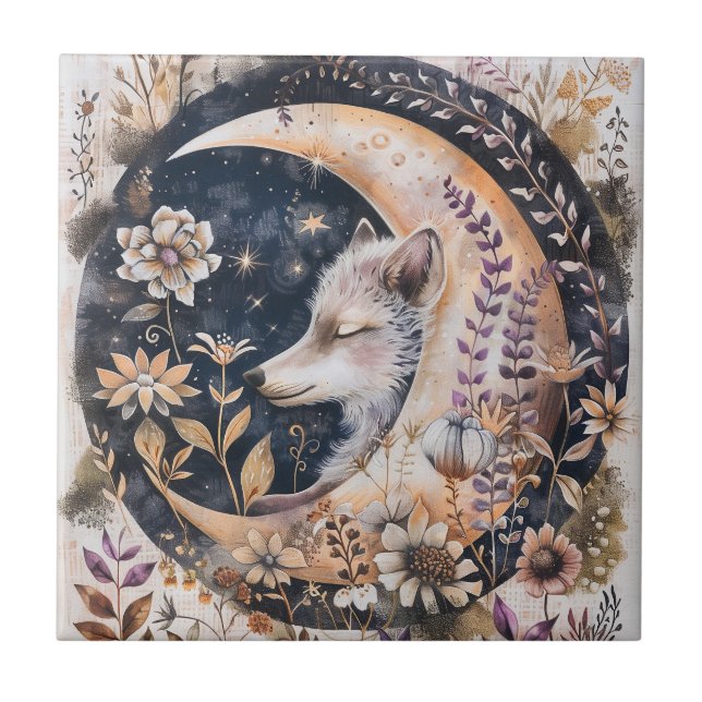 Wolf Moon Ceramic Tile (Front)
