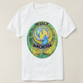 Wolf Moon colourful Tree of Life Yellow Green Blue T-Shirt