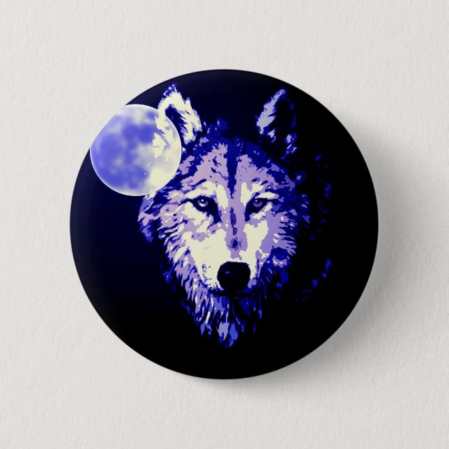 Wolf & Moon Dark Blue Night Collage 6 Cm Round Badge (Front)