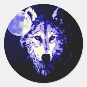 Wolf & Moon Dark Blue Night Collage Classic Round Sticker