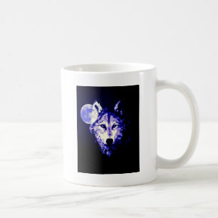 Wolf & Moon Dark Blue Night Collage Coffee Mug