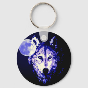 Wolf & Moon Dark Blue Night Collage Key Ring