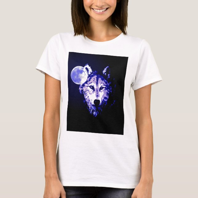 Wolf & Moon Dark Blue Night Collage T-Shirt (Front)