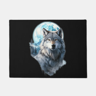 Wolf Moon Graphic Howling ,Under Full Moon Night Doormat