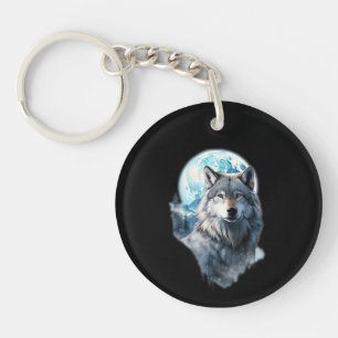 Wolf Moon Graphic Howling ,Under Full Moon Night Key Ring