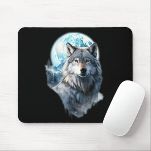Wolf Moon Graphic Howling ,Under Full Moon Night Mouse Mat