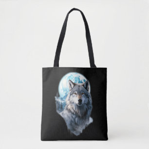Wolf Moon Graphic Howling ,Under Full Moon Night Tote Bag