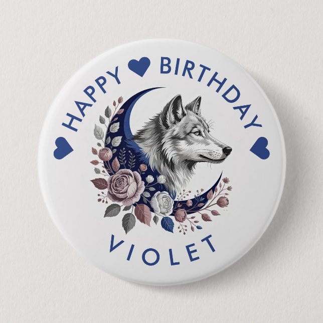 Wolf & Moon Happy Birthday Button (Front)