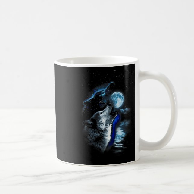 Wolf Moon Lake Wolf Howling Full Moon Wolf Graphic Coffee Mug (Right)