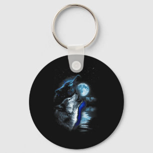 Wolf Moon Lake Wolf Howling Full Moon Wolf Graphic Key Ring