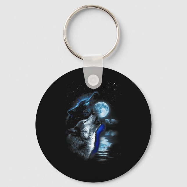 Wolf Moon Lake Wolf Howling Full Moon Wolf Graphic Key Ring (Front)