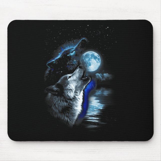 Wolf Moon Lake Wolf Howling Full Moon Wolf Graphic Mouse Mat (Front)