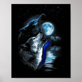 Wolf Moon Lake Wolf Howling Full Moon Wolf Graphic Poster